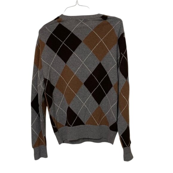 Daniel Cremieux Gray Argyle Cashmere Knit Sweater Mens Size Medium Winter Preppy - Picture 5 of 9